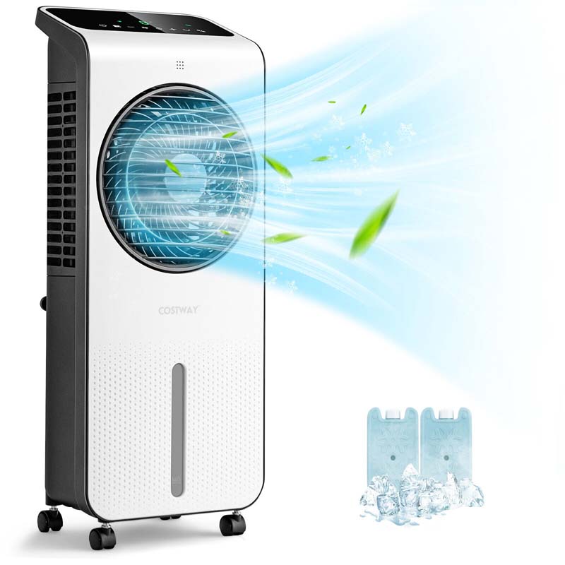 Portable Evaporative Air Cooler, 3-in-1 Swamp Cooler with Fan & Humidifier, 360° Rotating Fan Blade, 12H Timer