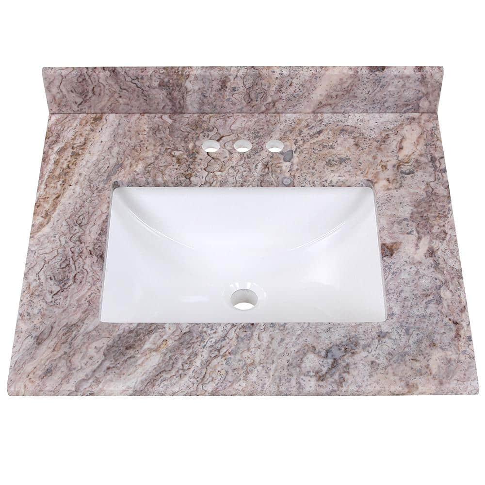 Home Decorators Collection 25 in W x 22 in D Stone Effects Cultured Marble Vanity Top in Cold Fusion with White Sink