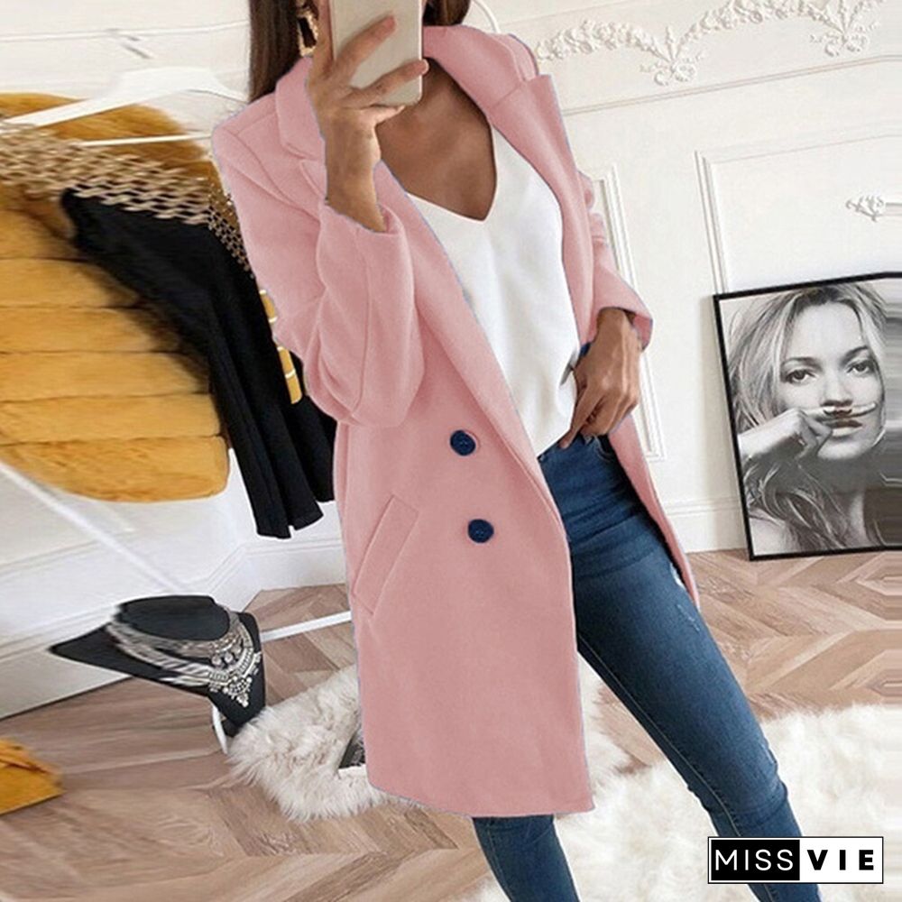 Winter and Autumn Woman Long Wool Coat Solid Color Elegant Blend Coats Slim Fashion Female Long Coat Outerwear Jackets Plus Size S-5XL