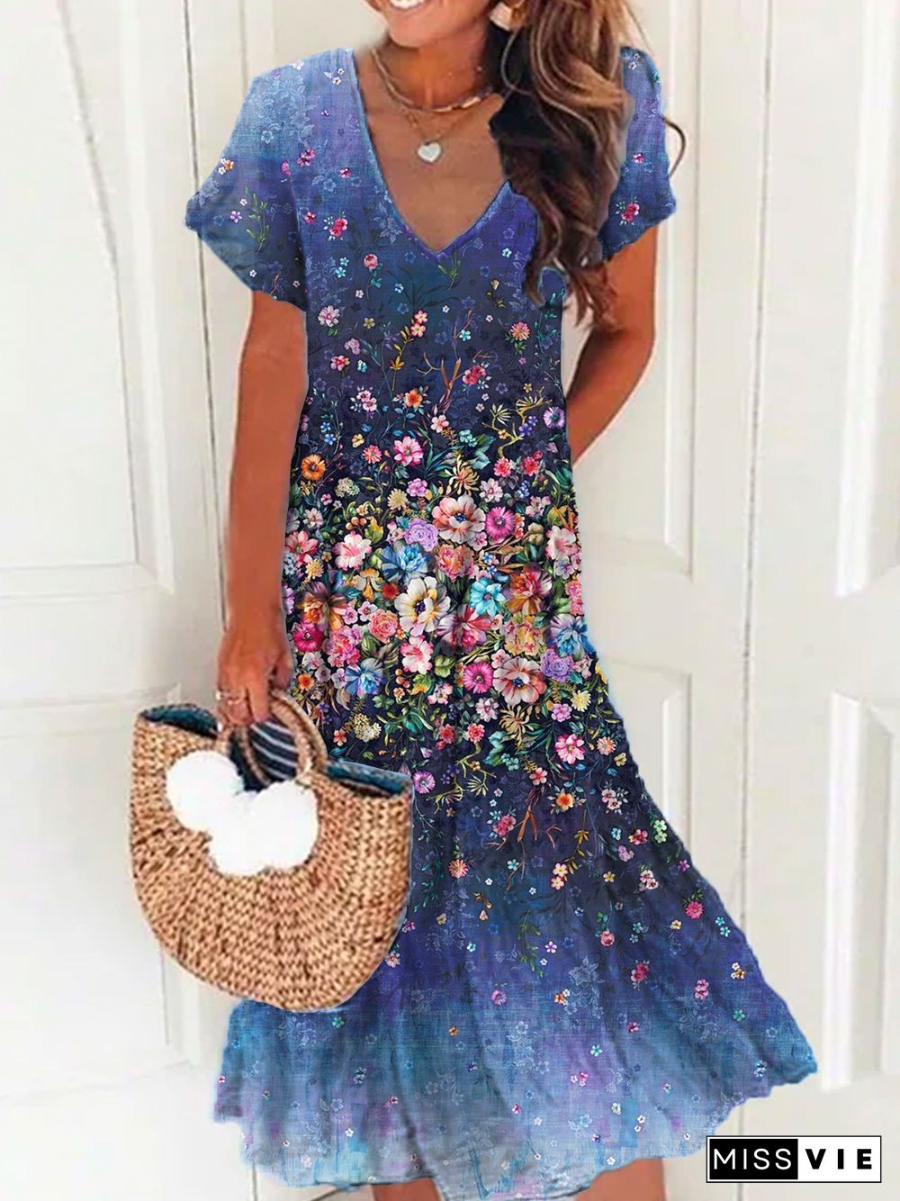 Plus size Floral Short Sleeve Casual Dresses