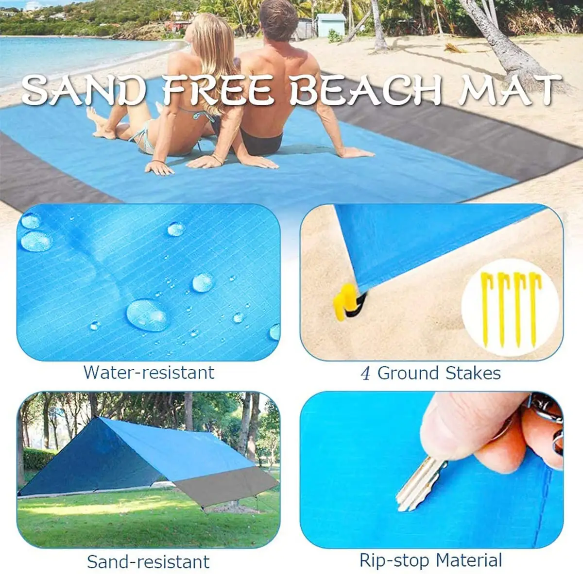 Oversized Portable outdoor Sand proof Beach Mat  picnic Beach Blanket for Travel  Camping  Hiking