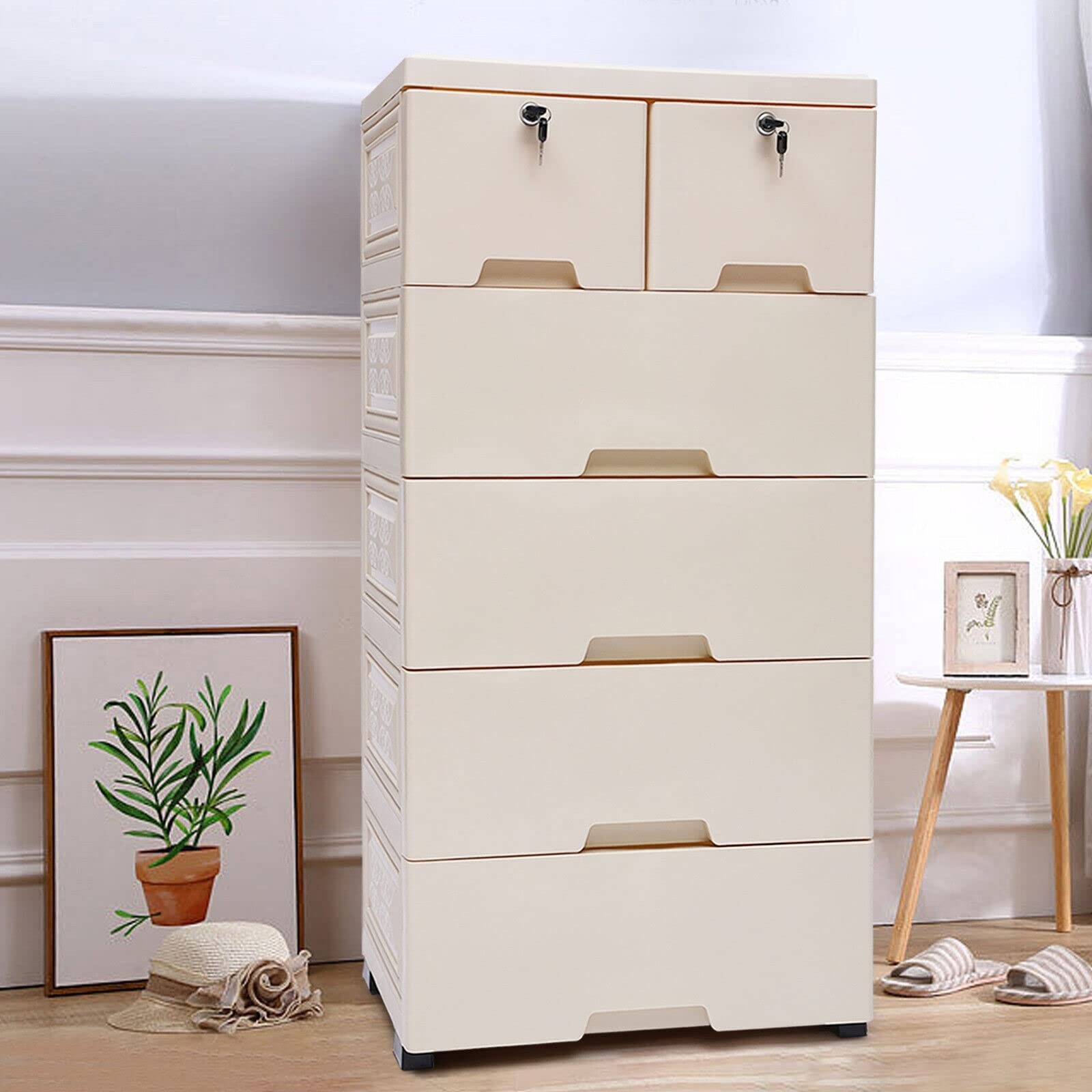 Plastic Drawers Dresser， Storage Cabinet with 6 Drawers， 20 Wx14 Dx40 H Closet Drawers Tall Dresser Organizer - as picture - - 37668541