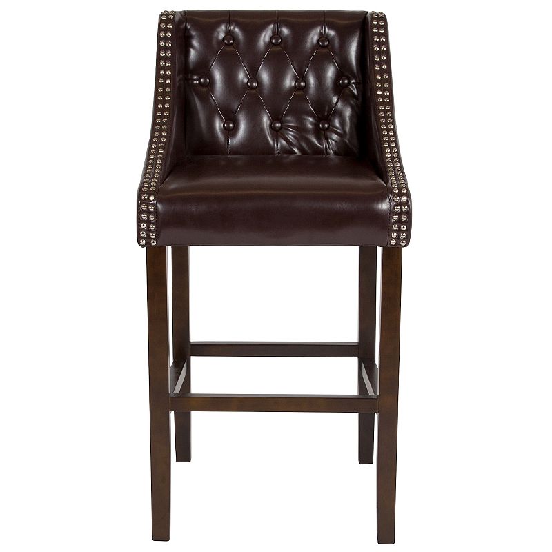 Merrick Lane Hadleigh Upholstered Barstool 30 High Transitional Tufted Barstool with Accent Nail Trim