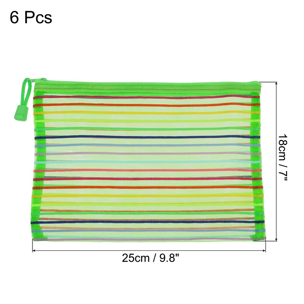 6 Pcs Mesh Zipper Pouches  A5 Colorful Document Bags Storage Organizer   9.8 x 7 inch