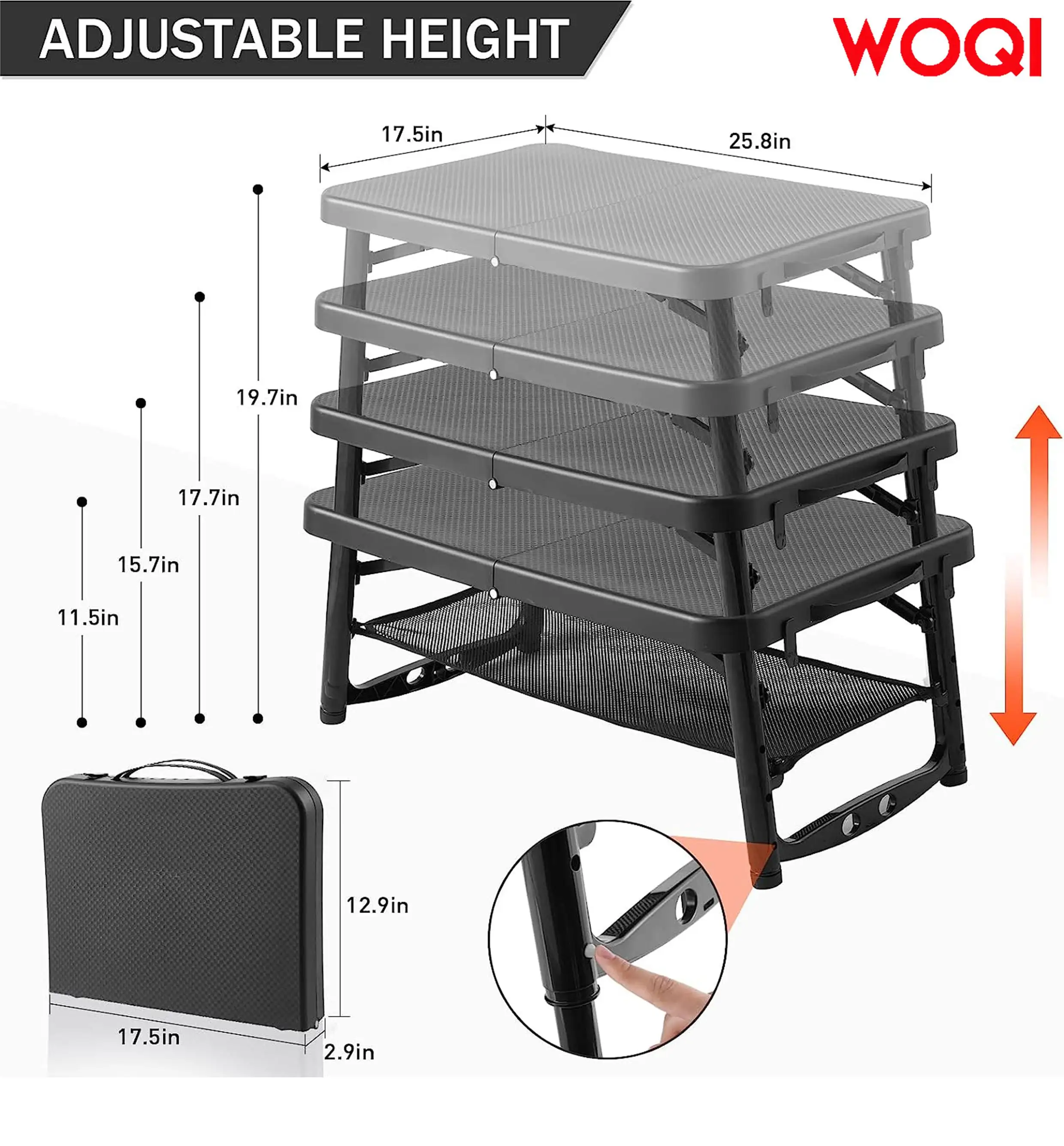 WOQI Folding Camping Table Portable   Adjustable  Height with Grid Layer Folding Table  Outdoor Barbecue Picnic Beach