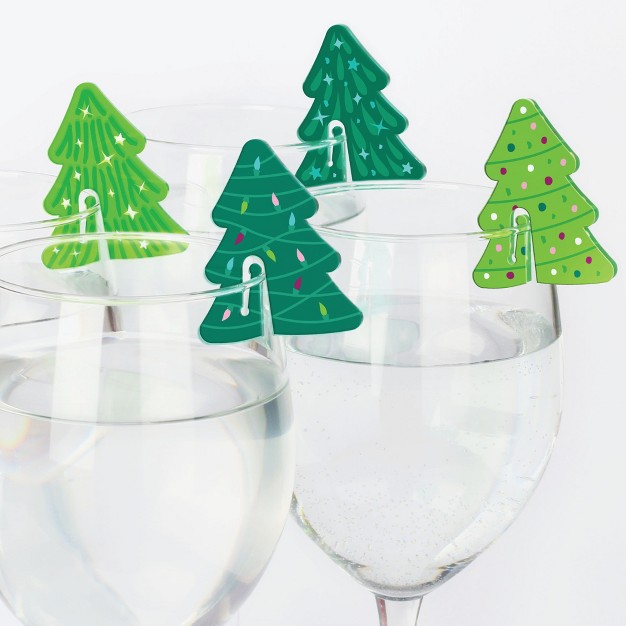 Big Dot Of Happiness Merry And Bright Trees Colorful Whimsical Christmas Party Wine Glass Charms Acrylic Drink Markers Set Of 20