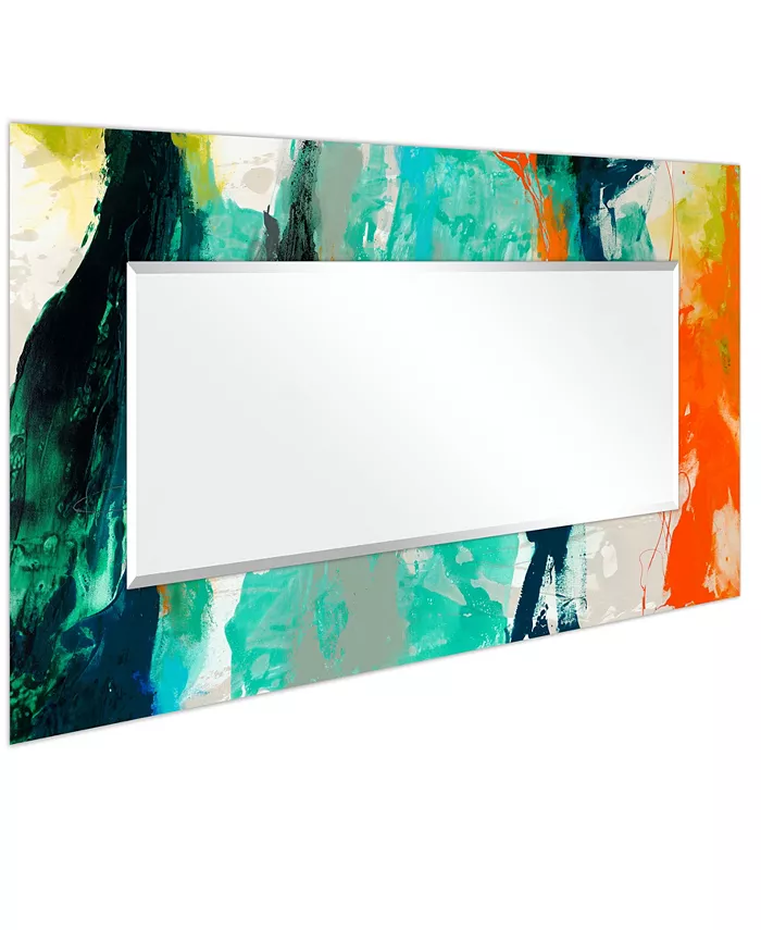 Empire Art Direct Tidal Abstract Rectangular On Free Floating Printed Tempered Art Glass Beveled Mirror  72 x 36