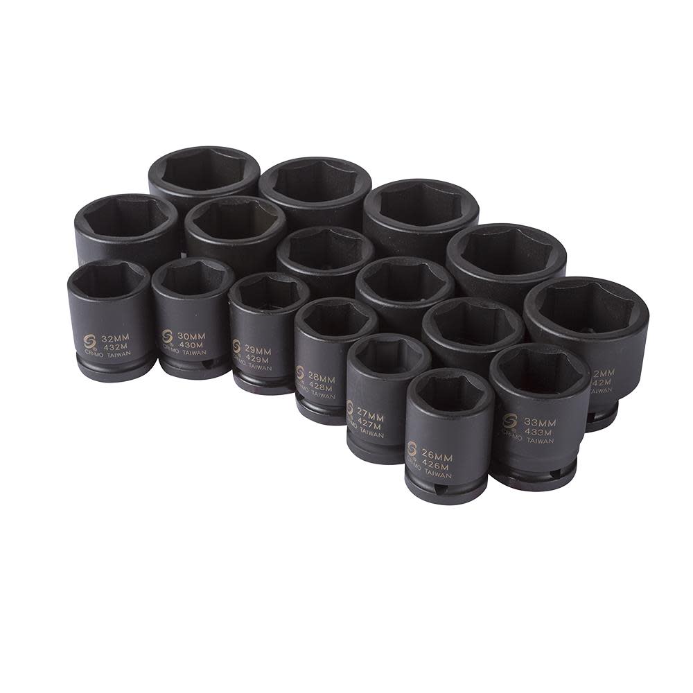 3/4 In. Metric Heavy Duty Impact Socket Set 17 pc. ;