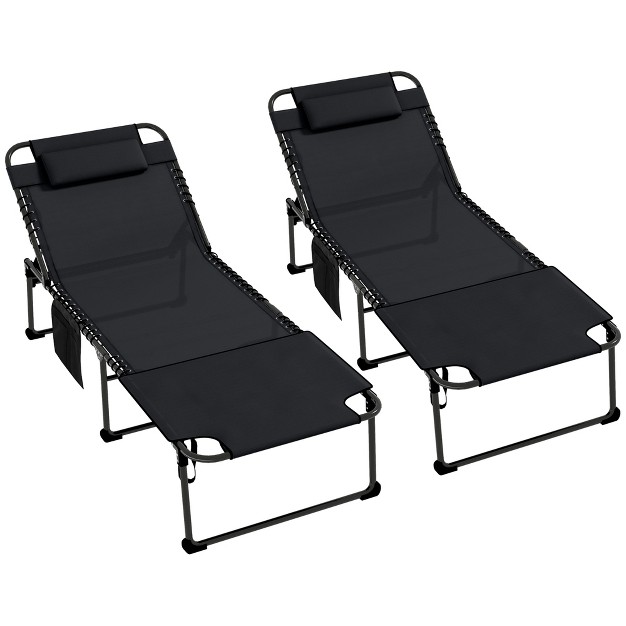 Outsunny Folding Chaise Lounge W 5 level Reclining Back Outdoor Tanning Chair W Reading Hole Outdoor Lounge Chair W Side Pocket Headrest