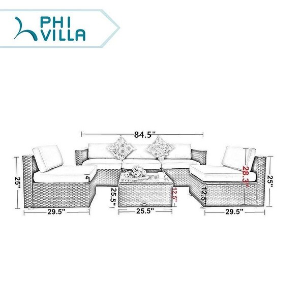 6Piece Outdoor Sectional Sofa Rattan Patio Furniture Set Conversation Set with Tea Table