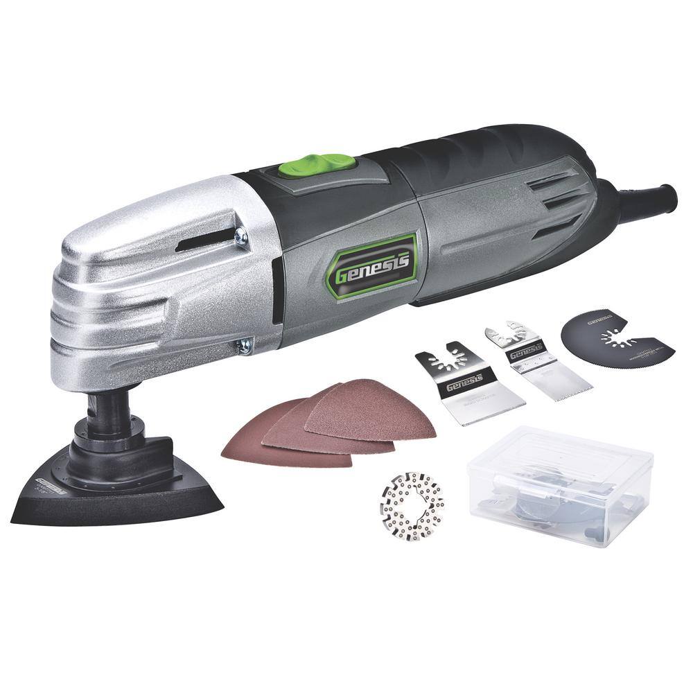 Genesis 1.5 Amp Multi-Purpose Oscillating Tool and 19-Piece Universal Hook-And-Loop Accessory Set with Storage Box GMT15A