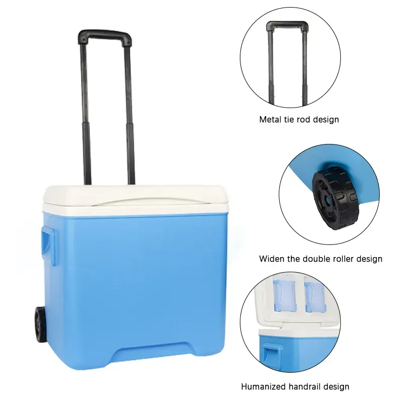 2023 factory customized color wheeled ice chest coolers 30l outdoor car trolley cooler box for camping beach fishing