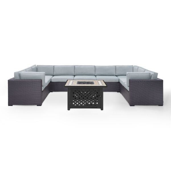 Biscayne 6Pc Outdoor Wicker Sectional Set W/Fire Table