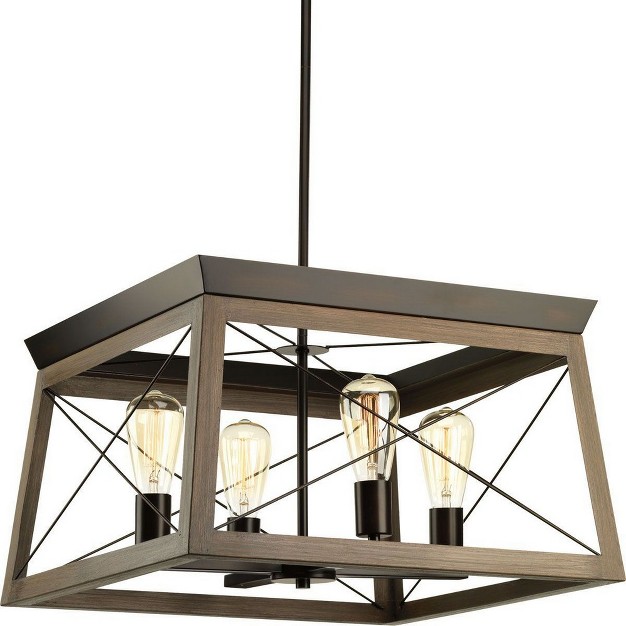 Progress Lighting Briarwood 4 light Chandelier Ceruse Black Oak X brace Design Faux Wood Frame