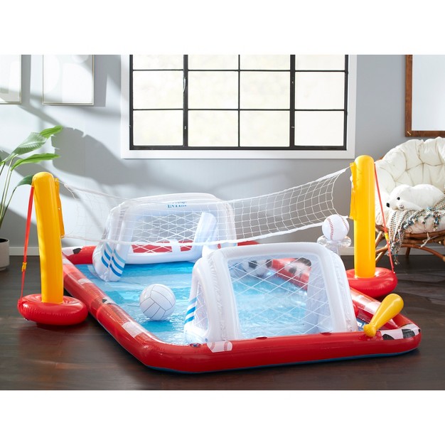 Intex 57147ep Action Sports Inflatable Multi Activity Water Filled Play Center With Included Soccer Ball Baseball And Volleyball