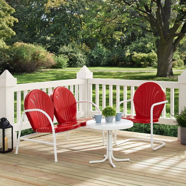 Griffith 3pc Outdoor Conversation Set With Loveseat Armchair And Accent Table Bright Red Crosley