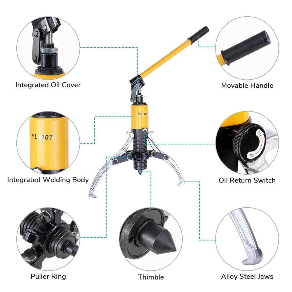 Yescom 3in1 Hydraulic Gear 3 Jaws Puller Set 10-ton w/ Case