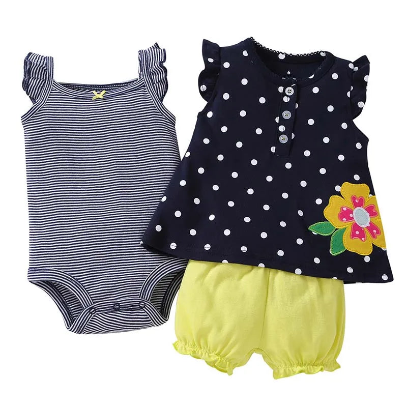 3 Pieces Newborn Infant Baby girl clothes 2023 Summer Cute Cartoon Bodysuit+Tops+Shorts Soft Cotton Bebies Kids Outfits