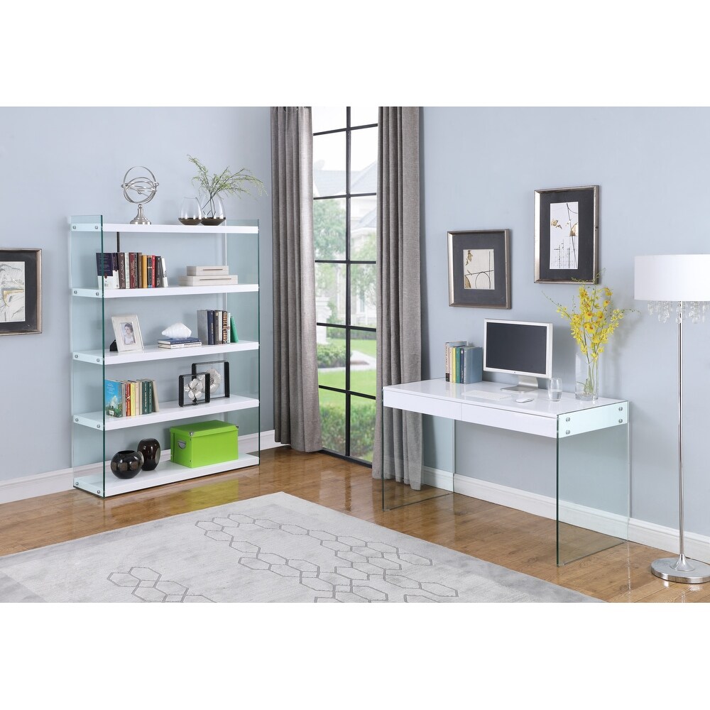 Somette Contemporary Gloss White   Glass Book Case   47.24\