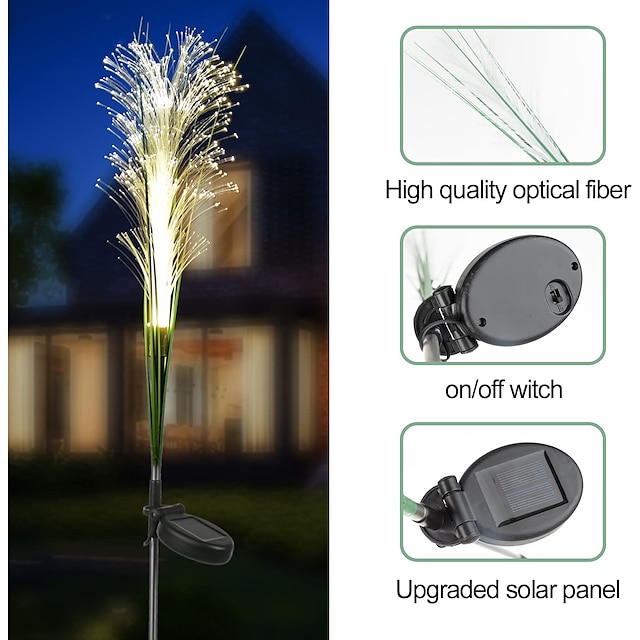 2pcs Solar Pathway Garden Light Outdoor Waterproof LED Bulrush Optical Fiber Light Garden Villa Pathway Decoration Courtyard Walkway Solar Landscape Lights