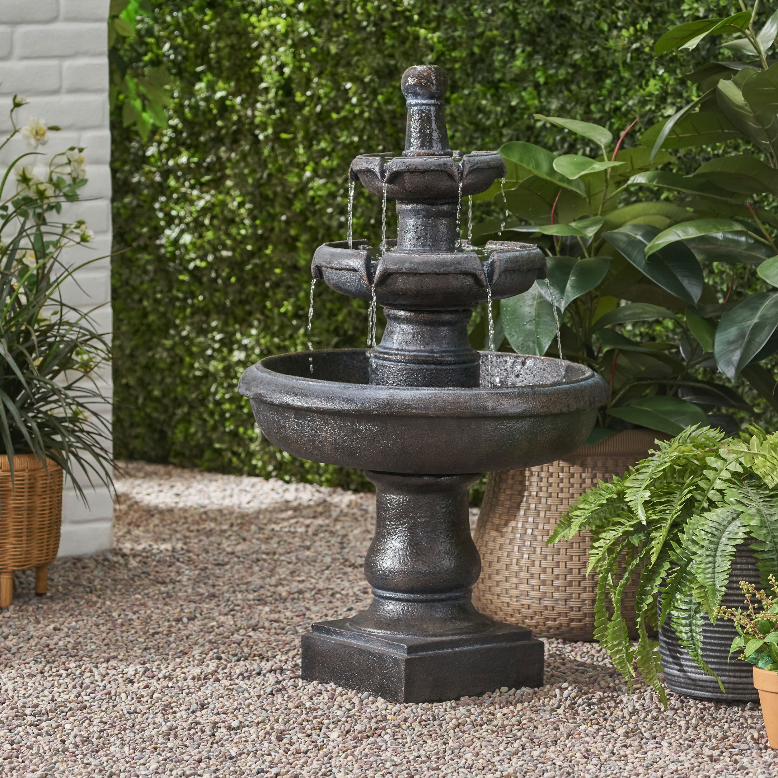 Irwington Outdoor 3-Tier Fountain, Dark Gray