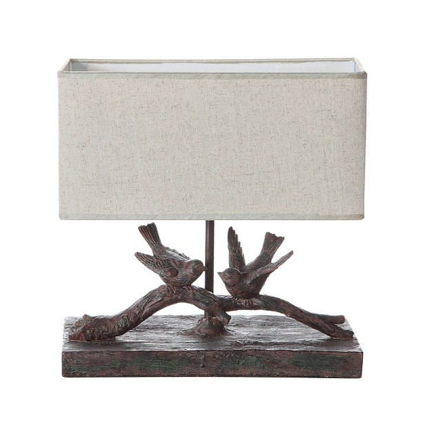 Storied Home Rustic Resin Bird Table Lamp With Rectangle Shade Gray wood Finish