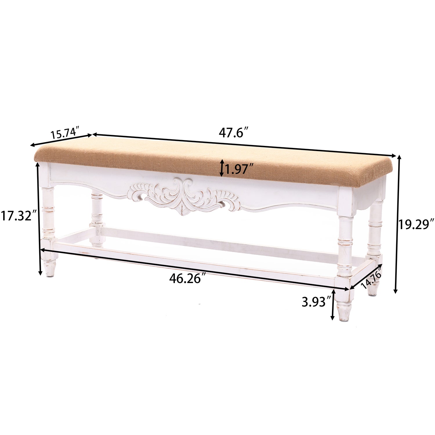 LuxenHome Upholstered Entry and Bedroom White Wood Bench