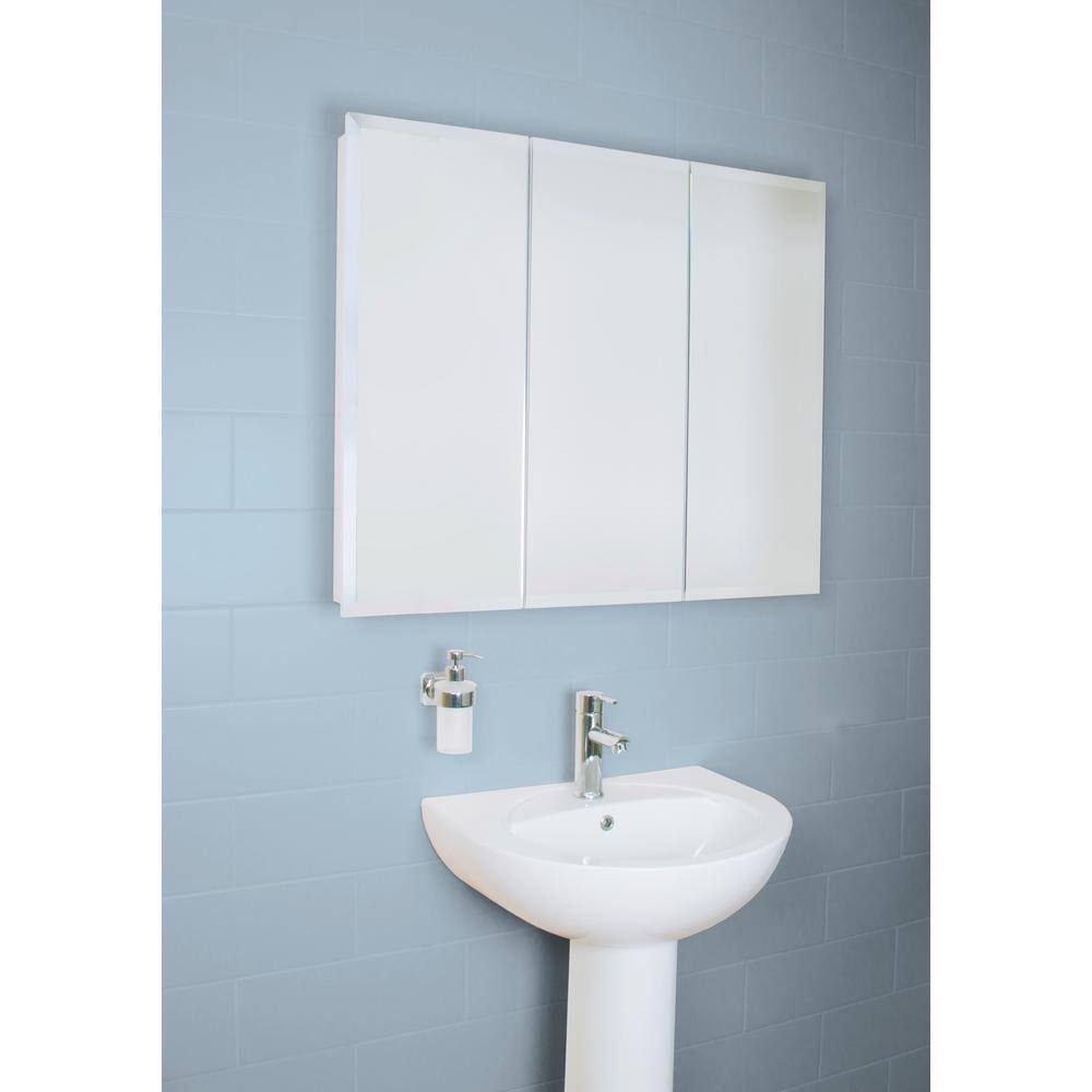 Croydex 48 in. W x 30 in. H x 5-14 in. D Frameless Tri-View Surface-Mount Medicine Cabinet with Easy Hang System in White WC102622YW