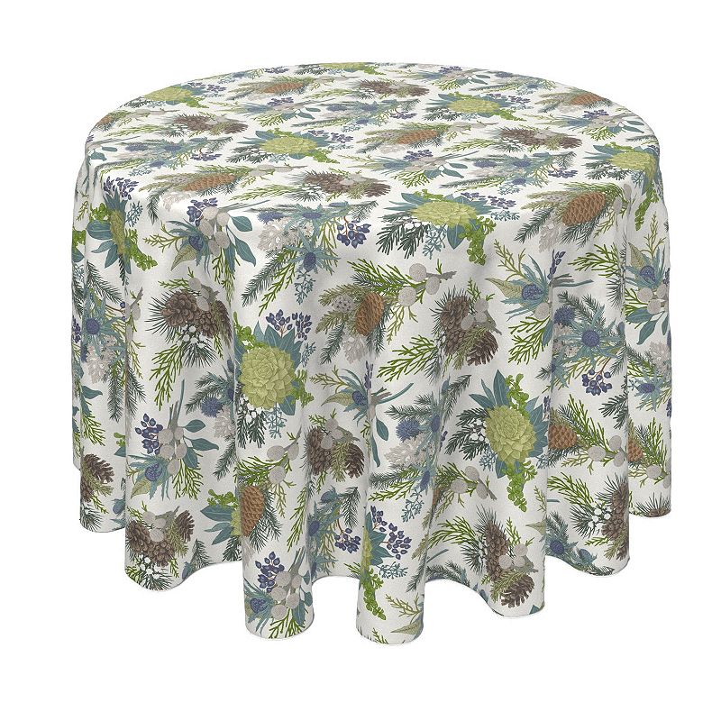 Round Tablecloth， 100% Polyester， 90 Round， Winter Floral