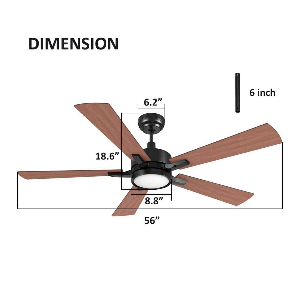 CARRO Apex 56 in Dimmable LED IndoorOutdoor Black Smart Ceiling Fan with Light and Remote Works wAlexaGoogle Home