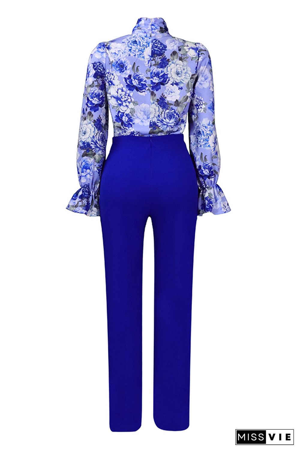 Floral Print Tie Neck Blouse & Pants Set