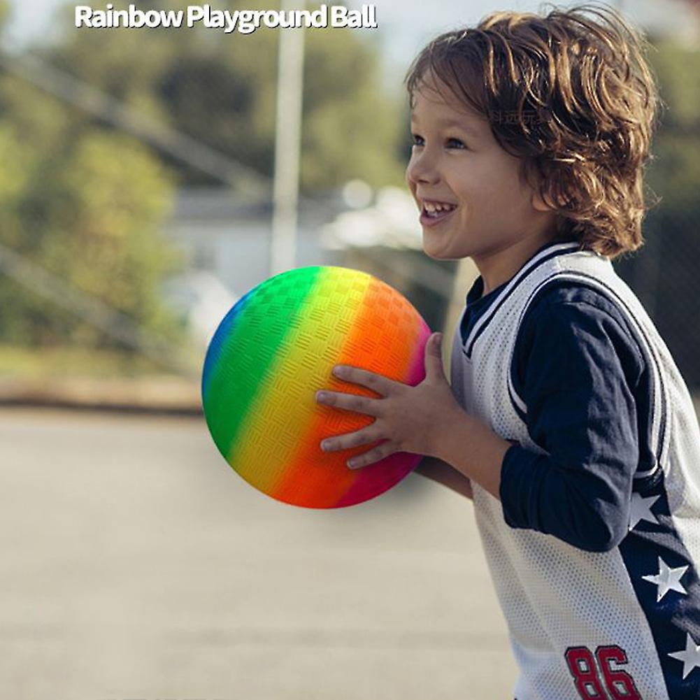 Pvc Bouncy Kickball Rainbow Ball Beach Ball Childrens Play Ball For Park And Beach Outdoor Fun 9 Inches Rainbow Football