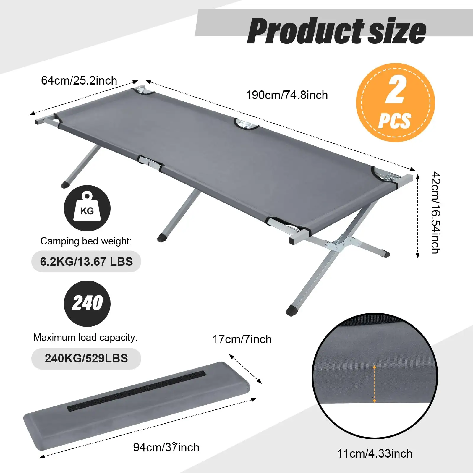 Customizable Outdoor Aluminium Single Lightweight Camping 600D Portable Folding Bed For Adults