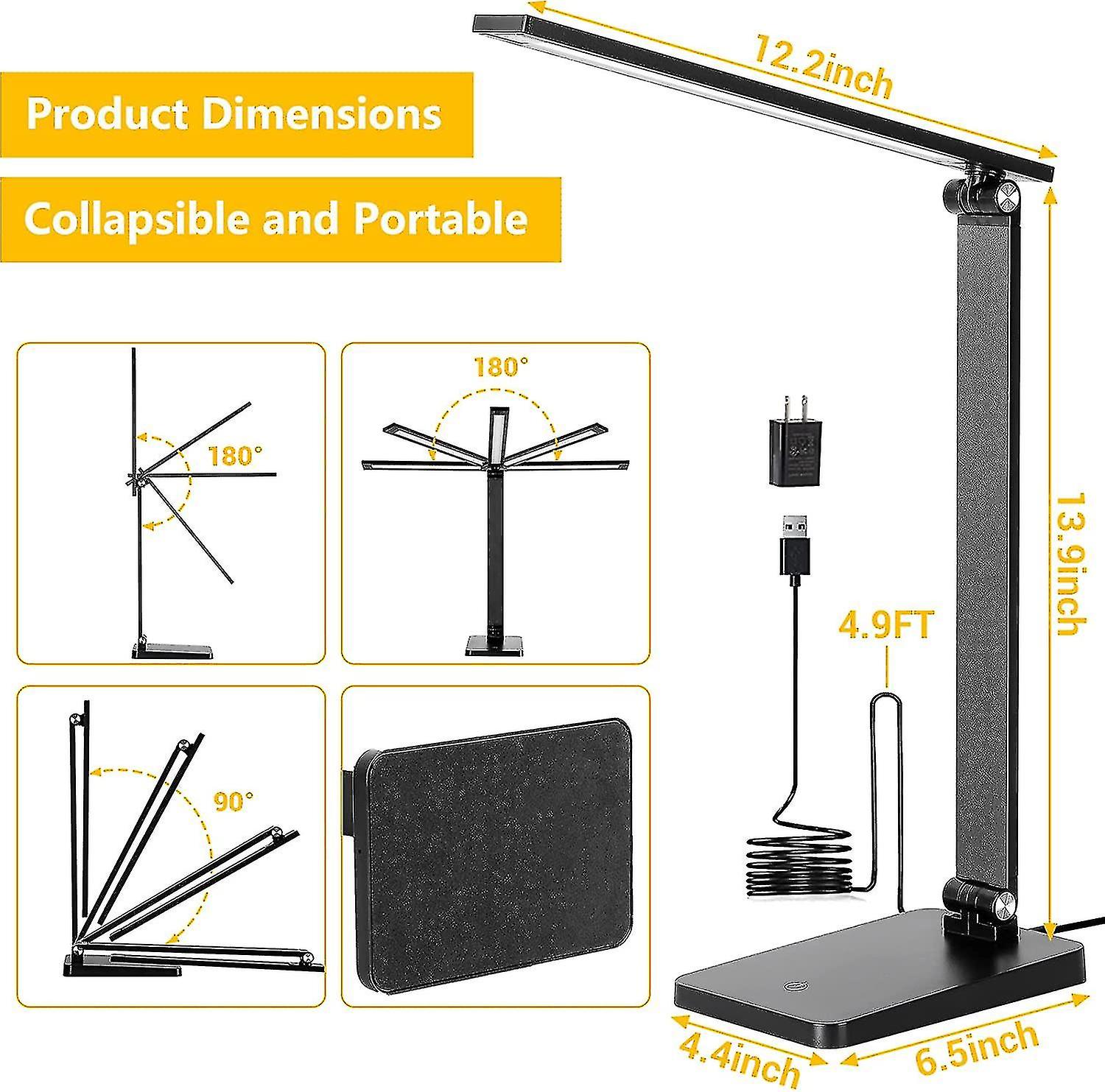 Led Desk Lamp， Desk Lamp With Usb Charging Port， Desk Lamp For Home Office， Dimmable Desk Light With 5 Color Modes， Eye-caring Office Lamp With Timmer