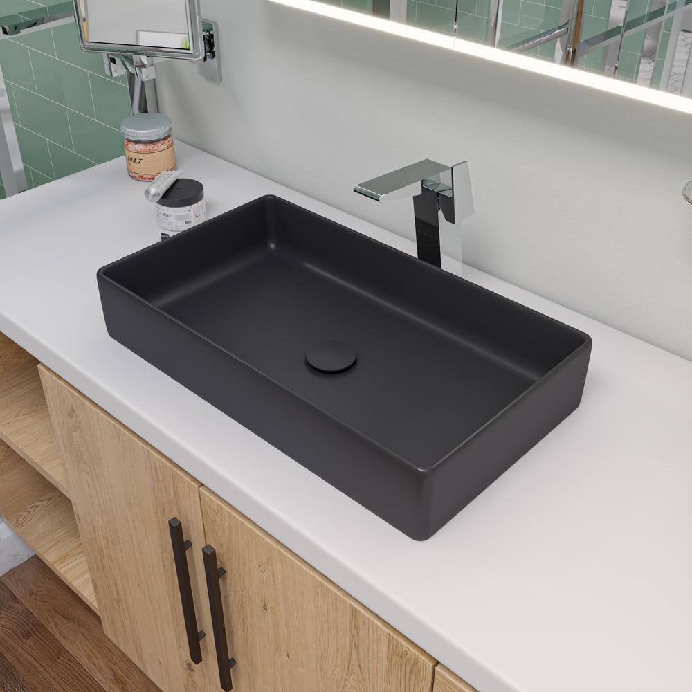 ALFI BRAND 24 in. Above Mount Porcelain Rectangular Vessel Sink in Black Matte ABC902-BM