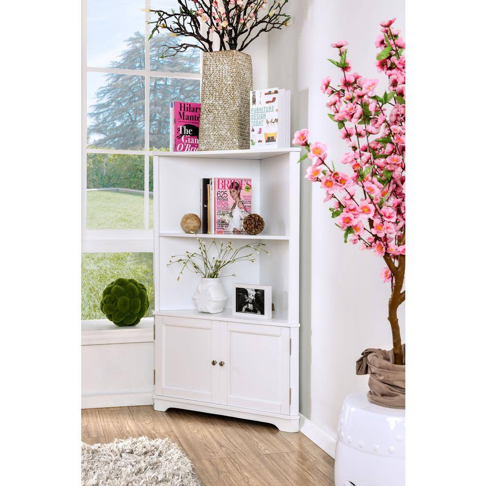 Furniture of America Parkyr 50 in. White Wood 2-Shelf Accent Corner Bookcase IDF-AC807WH