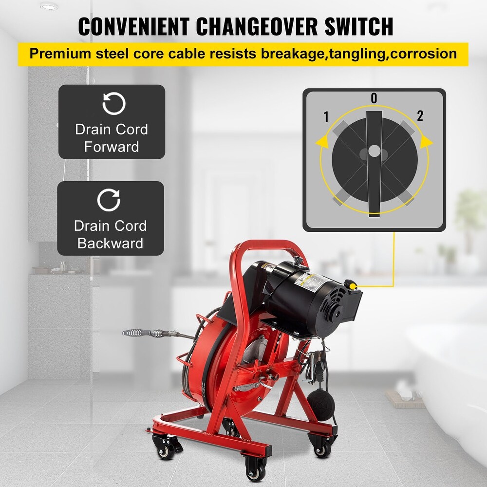 VEVOR Drain Cleaner Machine fit 1 Inch/25MM to 4 Inch/100MM Pipes Portable Electric Drain Auger with Cutters Glove