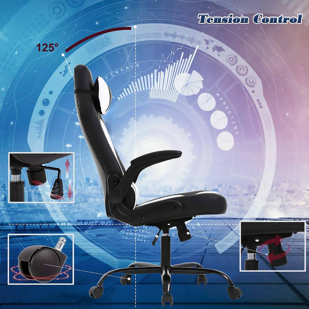 ProHT White Faux Leather Gaming Chair with Adjustable Arms and Lumbar Support 95000