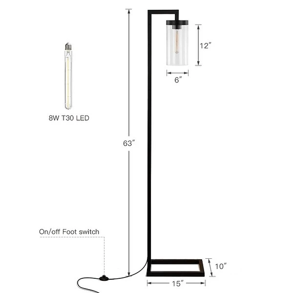 63 in. Modern Bronze Floor Lamp with Clear Seeded Glass Shade and 8W LED Bulb Included - 63