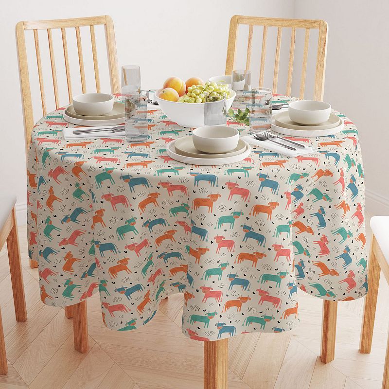 Round Tablecloth， 100% Polyester， 70 Round， Happy Cows