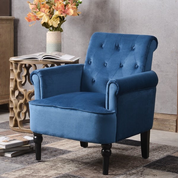 Elegant Button Tufted Club Chair Accent Armchairs with Wooden Legs