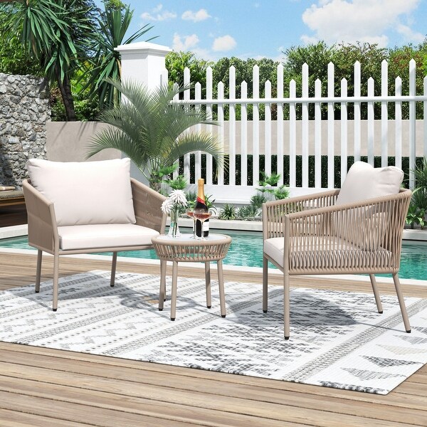 3 Pieces Patio Furniture Set Outdoor Patio Conversation Set Bistro Set Modern Porch Furniture Lawn Chairs with Coffee Table - Overstock - 37283737