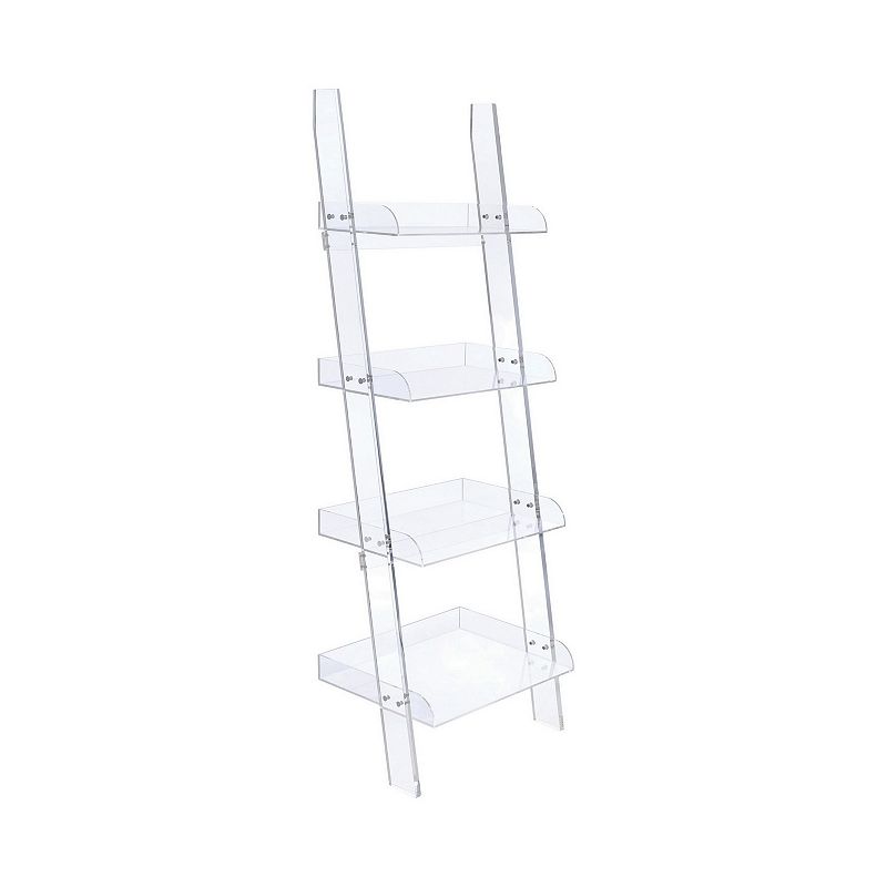 72 Inch Modern Ladder Bookcase， 4 Shelves， 3 Tray Edges， Clear Acrylic