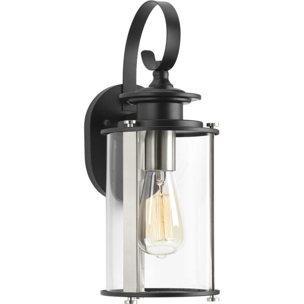 Progress Lighting Squire 1 light Small Wall Lantern Steel Black Finish Clear Glass Shade