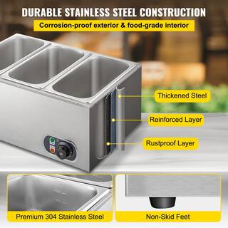 VEVOR 3-Pan Commercial Food Warmer 1200-Watt Electric Steam Table 6 in. Deep Professional Stainless Steel Buffet 16 Qt. BWTCXTC3C00000001V1