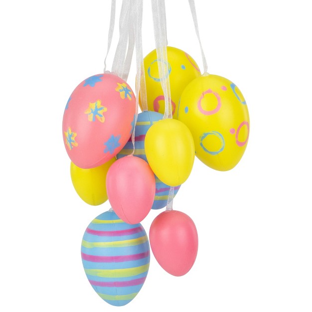 Floral Striped Spring Easter Egg Cluster Hanging Decoration Pink blue