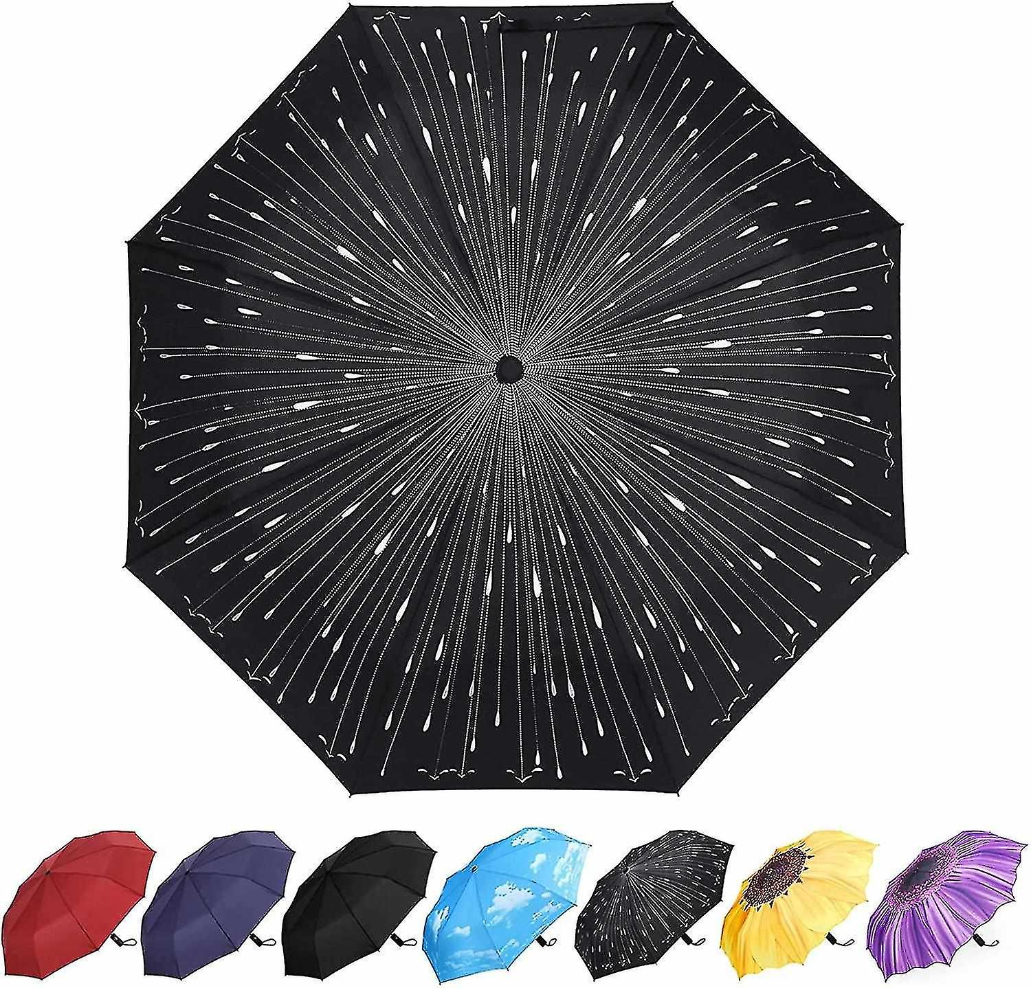 2023-windproof Folding Travel Umbrella， Rain Umbrella For Men， Women And Family