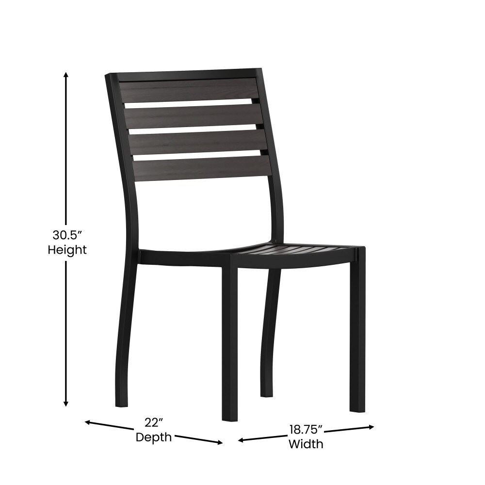 2 Pack Outdoor Faux Teak Side Chair with Poly Slats   Teak Patio Chair