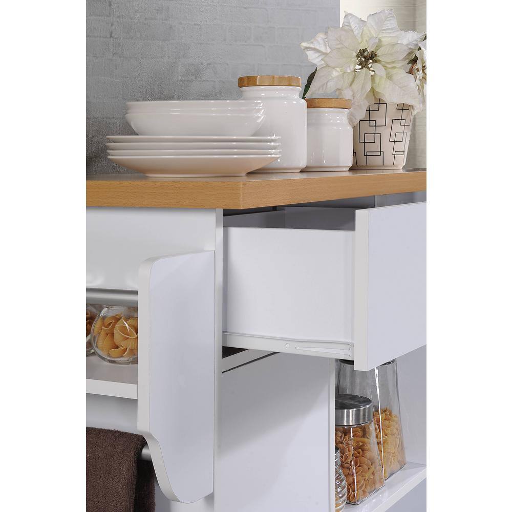 HODEDAH Kitchen Island White with Spice Rack and Towel Holder HIK69 WHITE