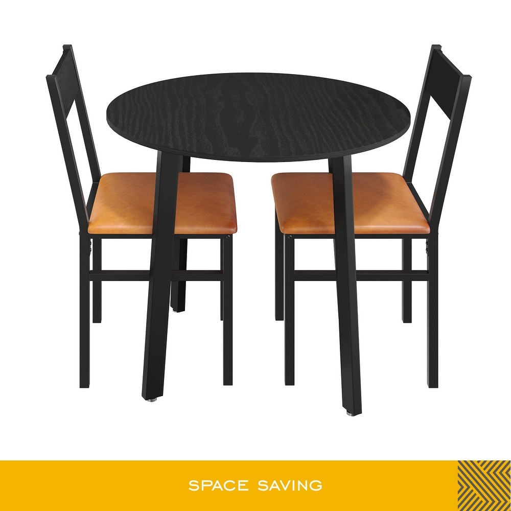 3 Piece Dining Table Set with 2 Cushioned Chairs for Kitchen Apartment